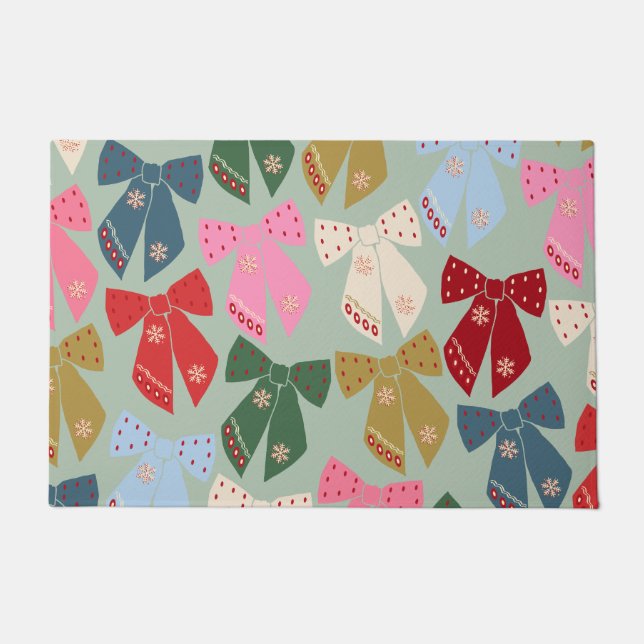 Retro Christmas Bows Coquette Doormat (Front)