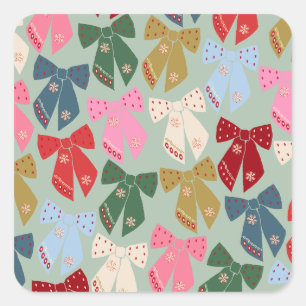 Retro Christmas Bows Coquette Square Sticker