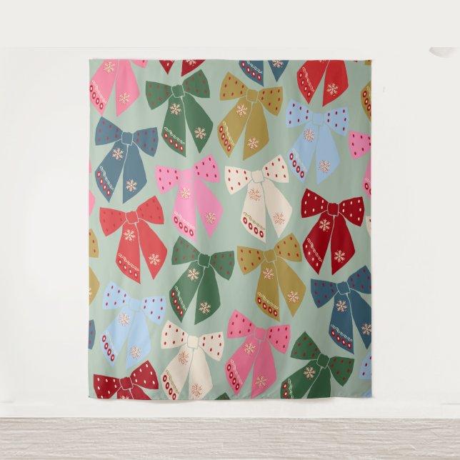 Retro Christmas Bows Coquette Tapestry (Front)