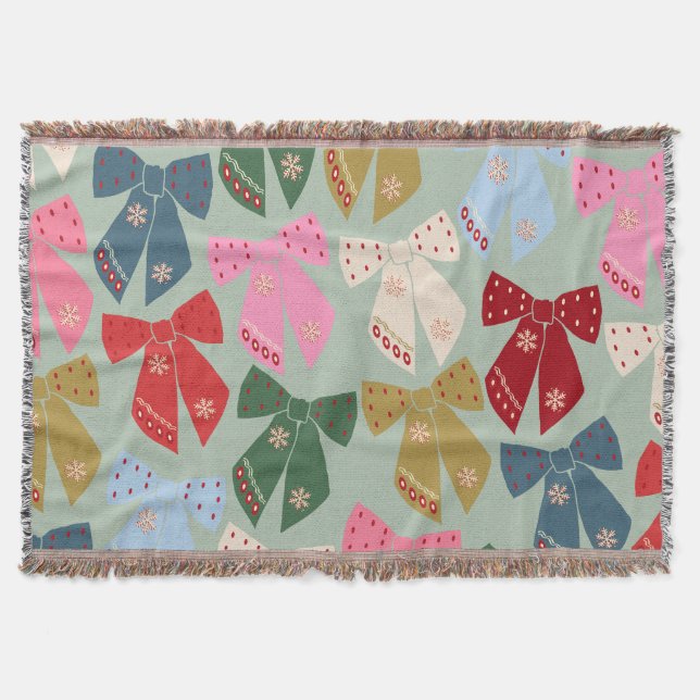 Retro Christmas Bows Coquette Throw Blanket (Front)
