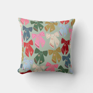 Retro Christmas Bows Coquette Throw Pillow