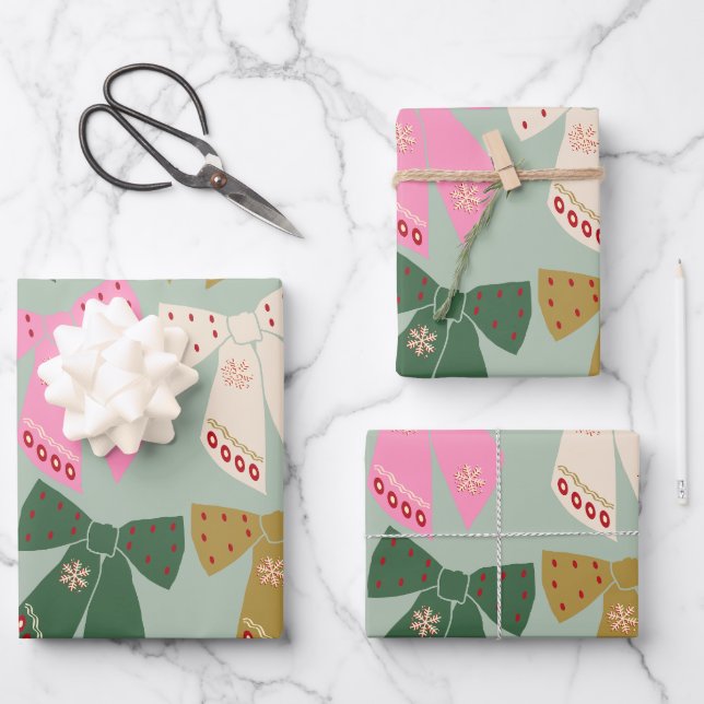 Retro Christmas Bows Coquette Wrapping Paper Sheet (Front)