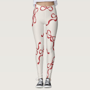 Retro Christmas Bows Holiday Classic red Leggings