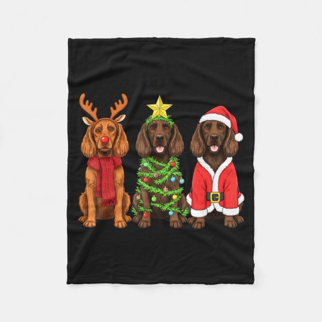 Retro Christmas Boykin Spaniel Santa Reindeer Dog  Fleece Blanket (Front)
