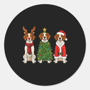 Retro Christmas Brittany Spaniel Santa Reindeer Do Classic Round Sticker