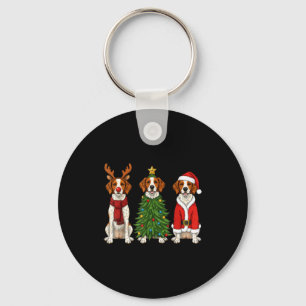 Retro Christmas Brittany Spaniel Santa Reindeer Do Keychain