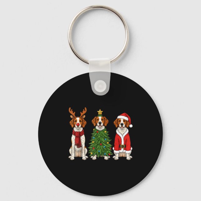 Retro Christmas Brittany Spaniel Santa Reindeer Do Keychain (Front)