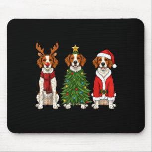 Retro Christmas Brittany Spaniel Santa Reindeer Do Mouse Pad