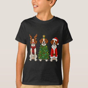 Retro Christmas Brittany Spaniel Santa Reindeer Do T-Shirt