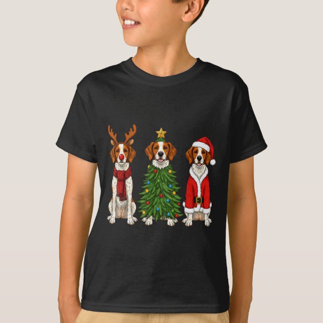 Retro Christmas Brittany Spaniel Santa Reindeer Do T-Shirt (Front)