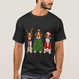 Retro Christmas Brittany Spaniel Santa Reindeer Do T-Shirt