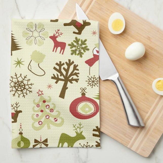 Retro Christmas bulb pattern kitchen towel (Quarter Fold)