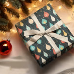 Retro Christmas Bulbs Ornaments Pattern 2 Wrapping Paper<br><div class="desc">Colourful Retro Christmas bulbs ornament in a seamless pattern with a dark-grey background.</div>