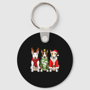 Retro Christmas Bull Terrier Santa Reindeer Dog Lo Keychain