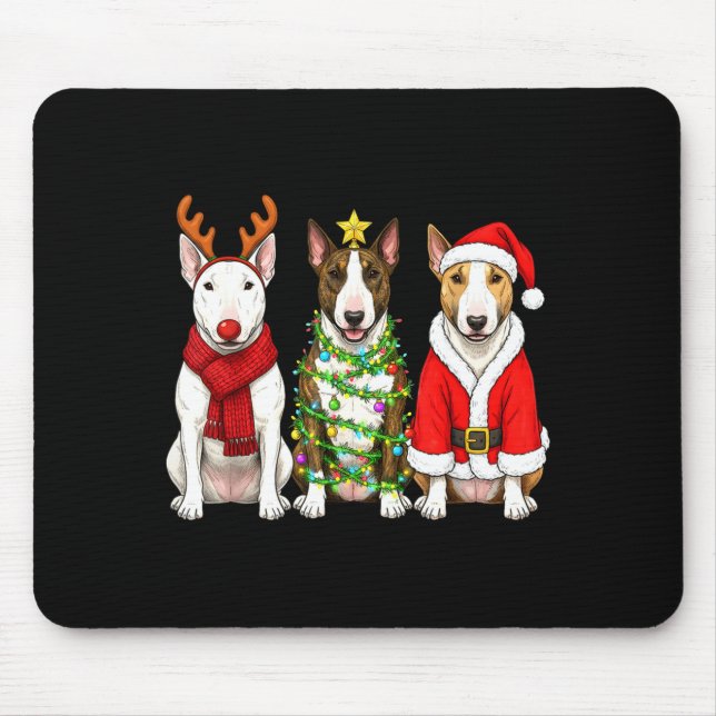 Retro Christmas Bull Terrier Santa Reindeer Dog Lo Mouse Pad (Front)