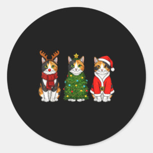Retro Christmas Calico Cat Santa Reindeer Classic Round Sticker