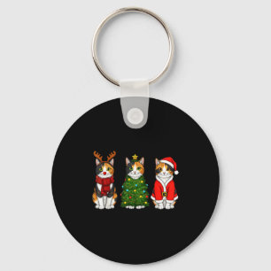 Retro Christmas Calico Cat Santa Reindeer Keychain