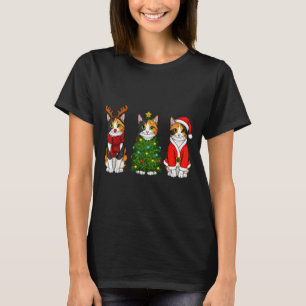 Retro Christmas Calico Cat Santa Reindeer  T-Shirt