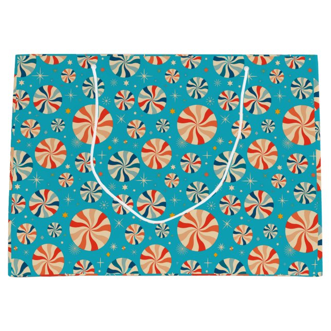 Retro Christmas Candy Cane Blue  Large Gift Bag (Front)