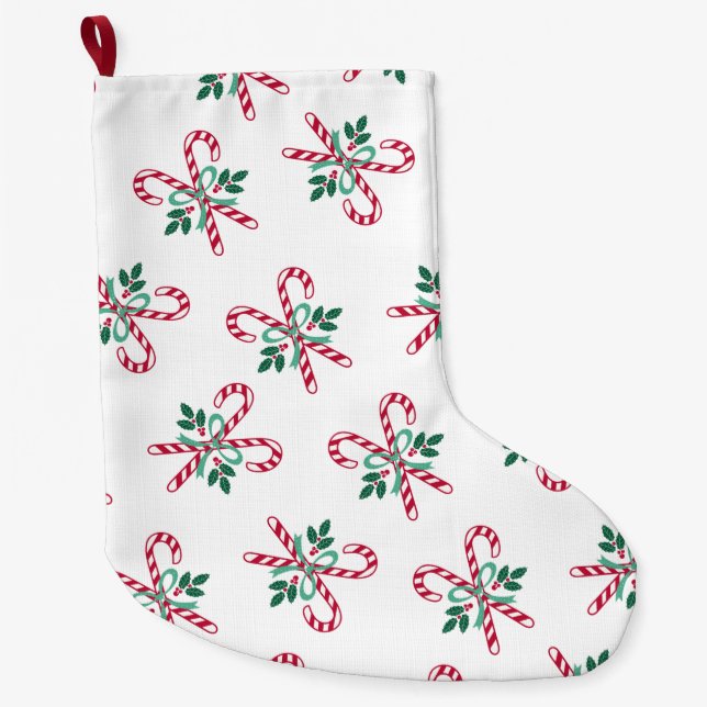 retro Christmas candy canes Large Christmas Stocking (Front)