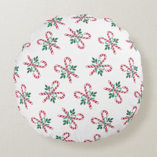 retro Christmas candy canes Round Pillow