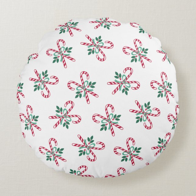 retro Christmas candy canes Round Pillow (Front)