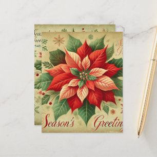 Retro Christmas Card Poinsettia Scrapbook Paper