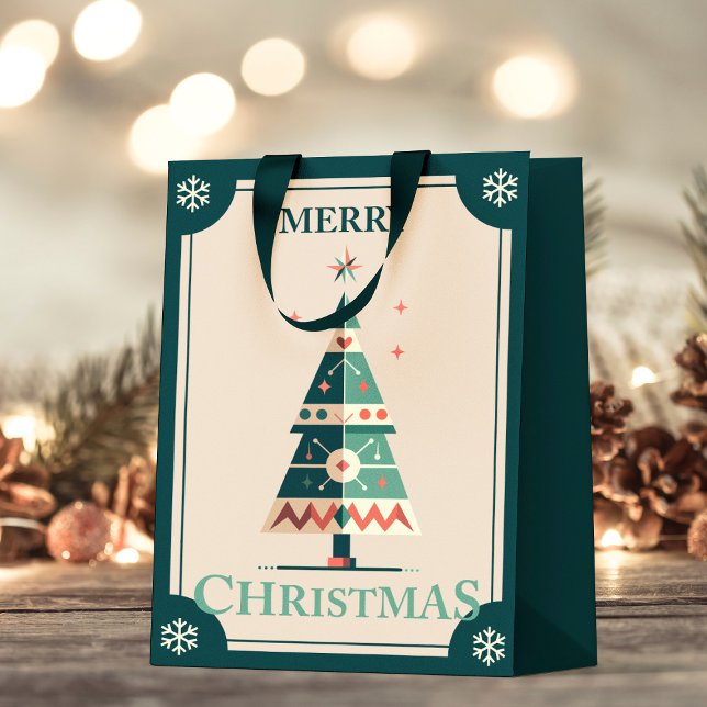 Retro Christmas Card With Geometric Tree Design Small Gift Bag (Creator Uploaded)