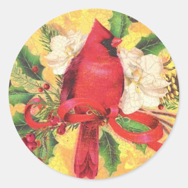 Retro Christmas Cardinal sticker (Front)