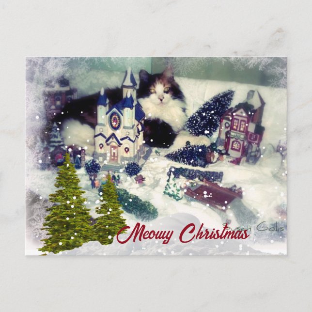 Retro Christmas Cat / Cat Lover Holiday  Postcard (Front)