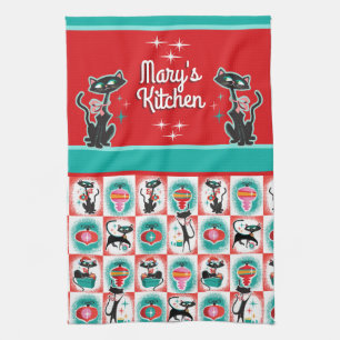 Retro Christmas Cats - Customizable  Kitchen Towel