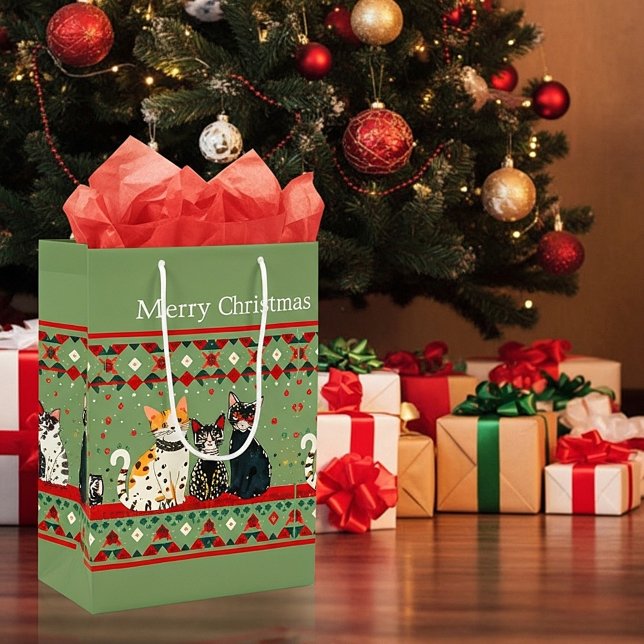 Retro Christmas cats Medium Gift Bag (Creator Uploaded)