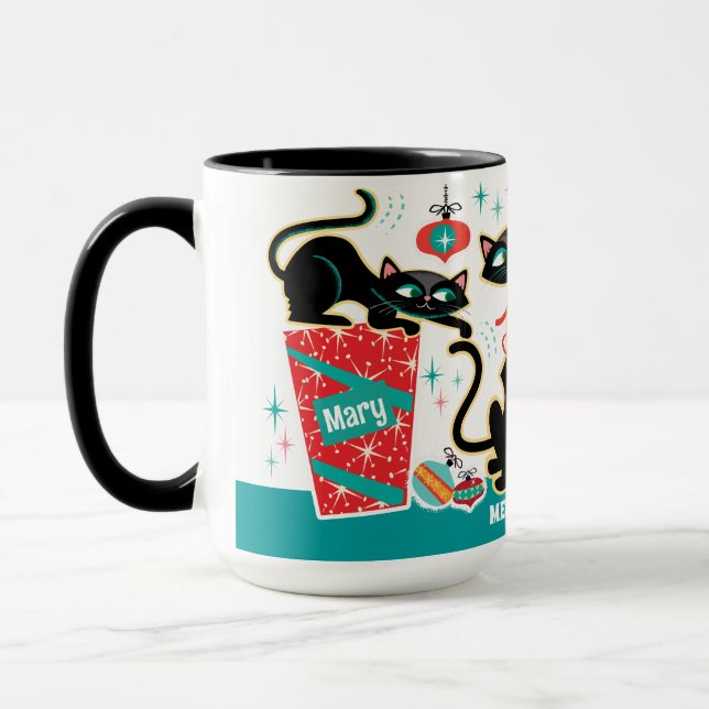 Retro Christmas Cats Mug Customizable (Left)
