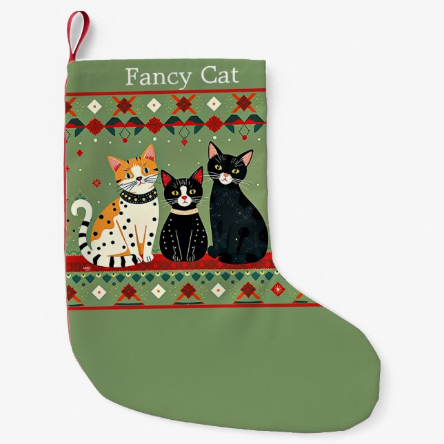 Retro Christmas cats personalized Small Christmas Stocking (Front)