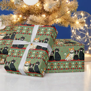 Retro Christmas cats Wrapping Paper