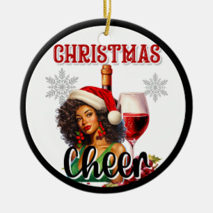 Retro Christmas Cheer Pinup Ceramic Ornament