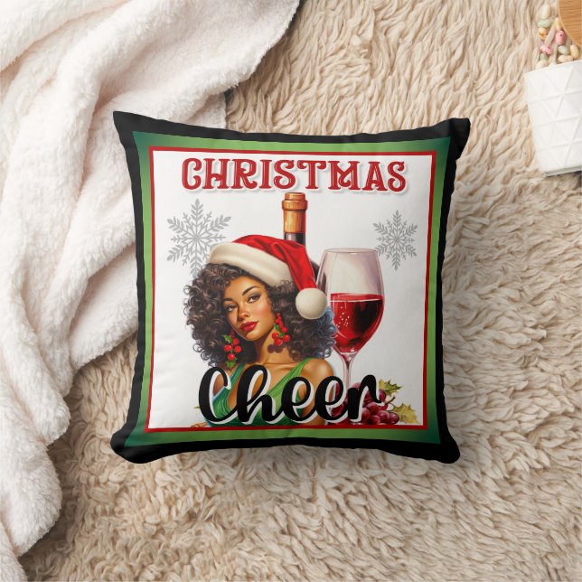 Retro Christmas Cheer Pinup Throw Pillow (Blanket)