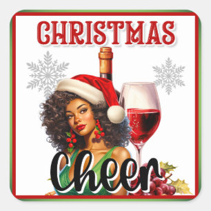 Retro Christmas Cheers Pinup Square Sticker