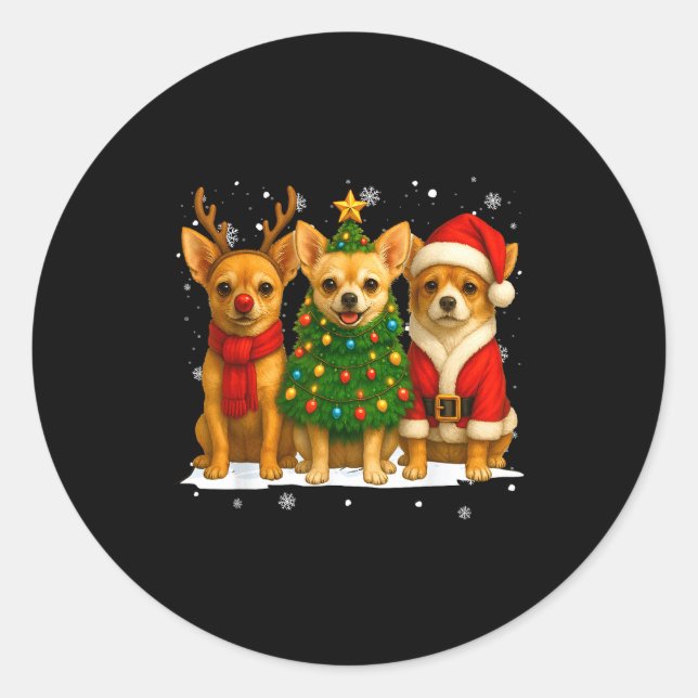 Retro Christmas Chihuahua Santa Reindeer Dog Lover Classic Round Sticker (Front)