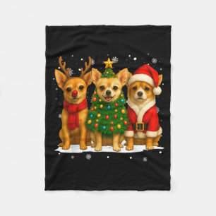 Retro Christmas Chihuahua Santa Reindeer Dog Lover Fleece Blanket