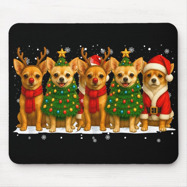 Retro Christmas Chihuahua Santa Reindeer Dog Lover Mouse Pad (Front)