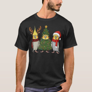Retro Christmas Cockatiel Parrot Santa Reindeer T-Shirt