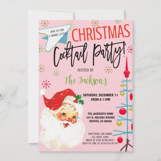 Retro Christmas Cocktail Party Invitation (Front)