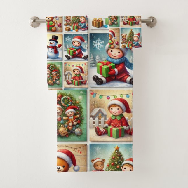Retro Christmas Collage  Bath Towel Set (Insitu)