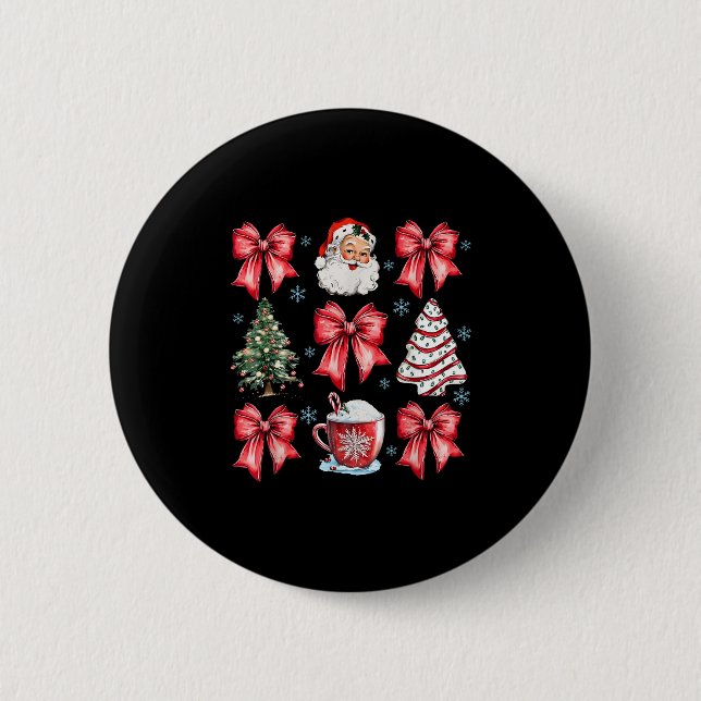Retro Christmas Coquette Bow Santa Coffee Cake Hol 2 Inch Round Button (Front)