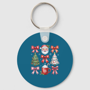 Retro Christmas Coquette Bow Santa Faith Design Keychain