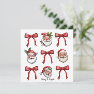 Retro Christmas Coquette Bow Vintage Santa Cute  Holiday Card