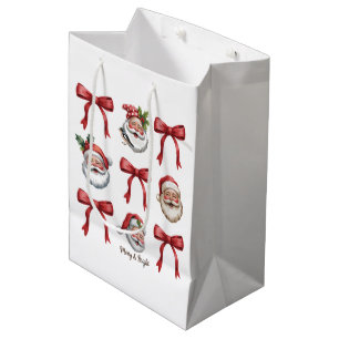 Retro Christmas Coquette Bow Vintage Santa Cute  Medium Gift Bag