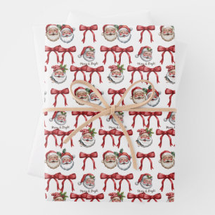 Retro Christmas Coquette Bow Vintage Santa Cute Wrapping Paper Sheet