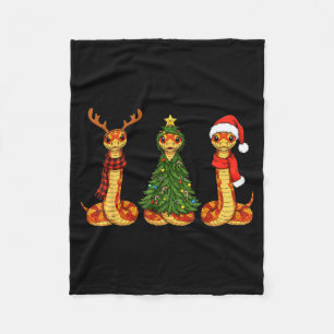 Retro Christmas Corn Snake Santa Reindeer  Fleece Blanket